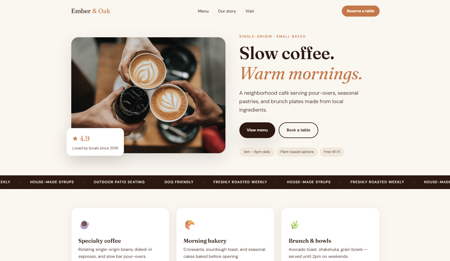 Preview of the cafe website demo