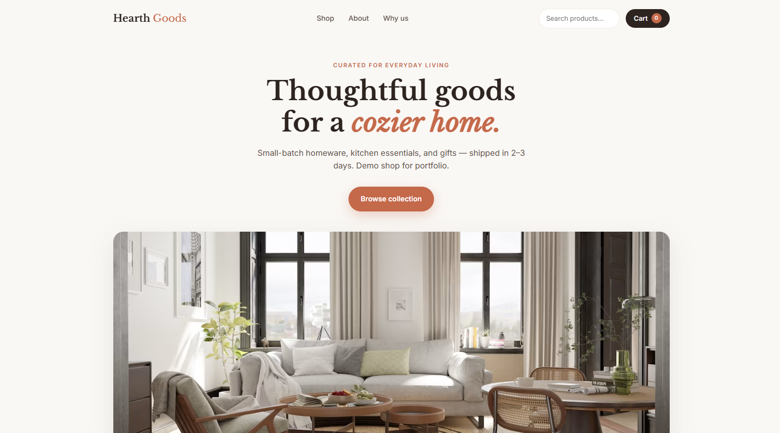 Preview of the simple ecommerce demo