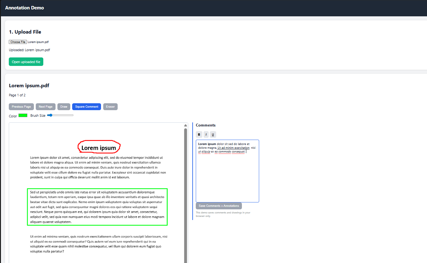 Preview of the PDF annotation application